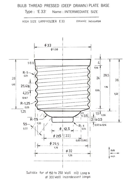 High E33 bulb base lateral view.